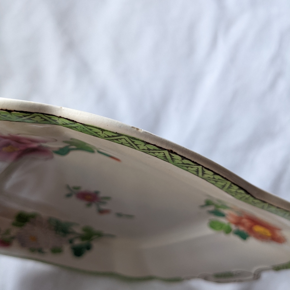 Antique Wedgwood Eastern Flowers Green Trim Square Cake Plate Dish - Picture 8 of 9